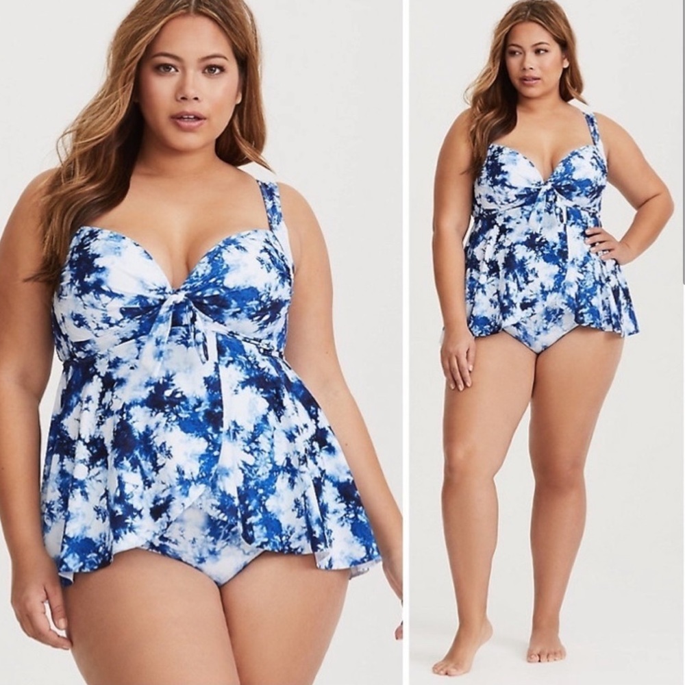 Torrid Blue Tie Dye Babydoll One Piece Swimsuit